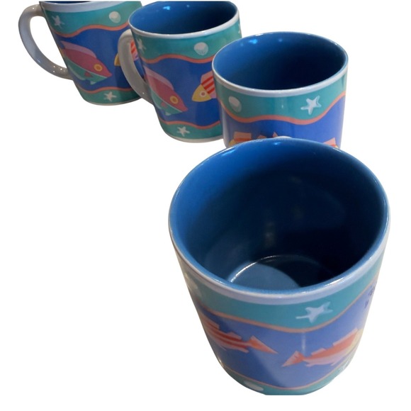 K.I.C. Other - Vintage K.I.C. Tropical Fish Coffee Mugs Set of 4 Blue‎ Ceramic Nautical Ocean